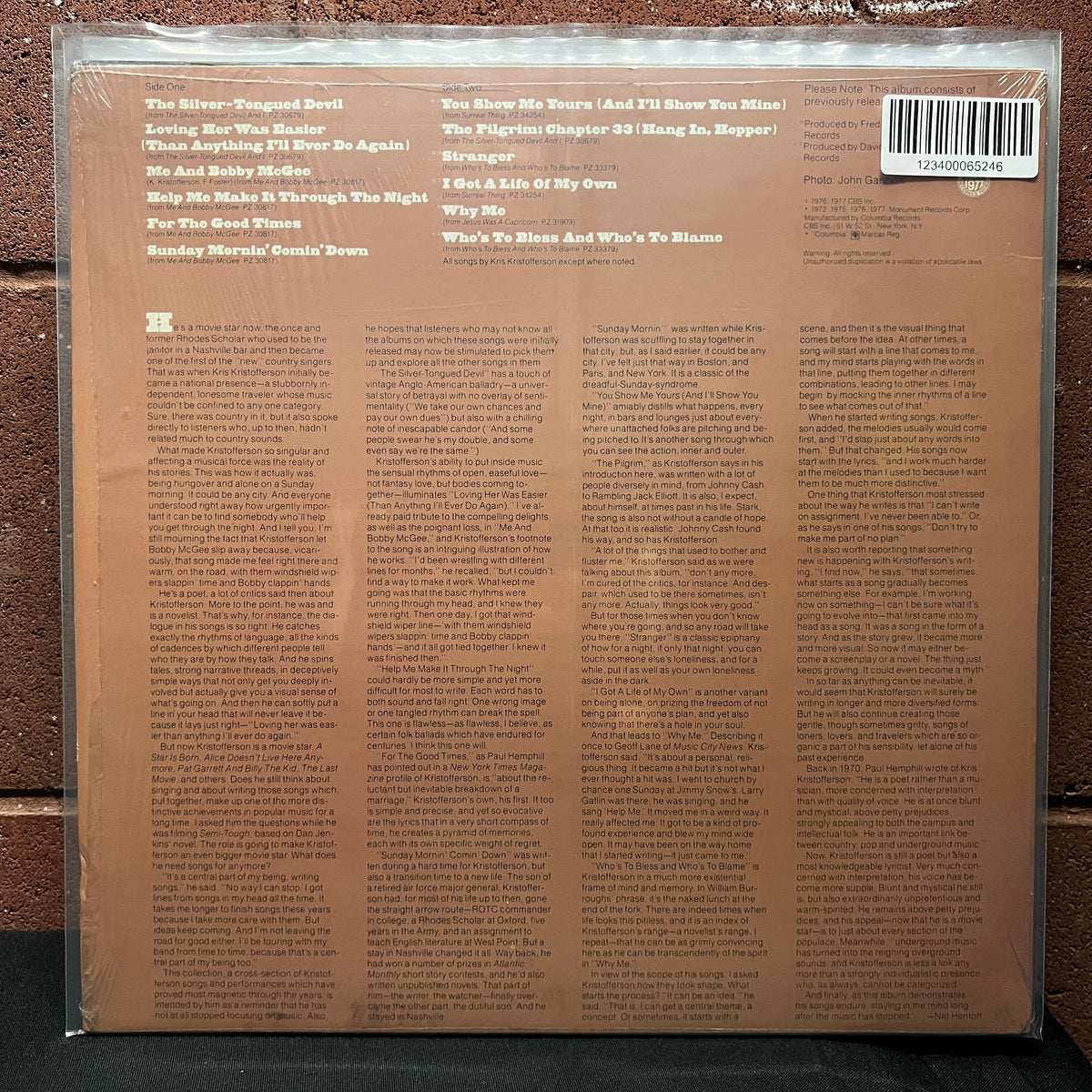 Used Vinyl: Kris Kristofferson "Songs Of Kristofferson" LP (1977 Press)