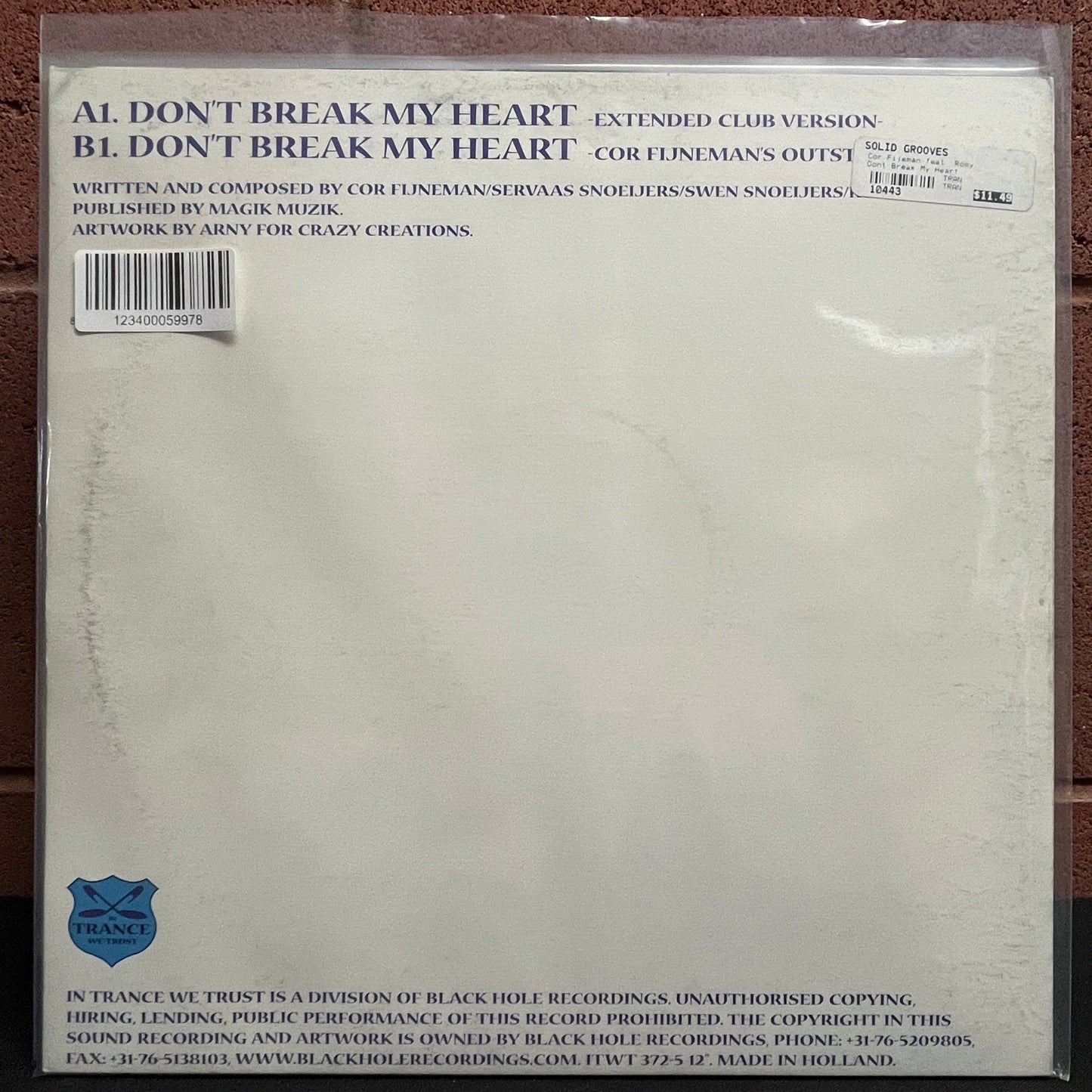Used Vinyl: DJ Cor Fijneman Featuring Romy "Don't Break My Heart" 12" Single