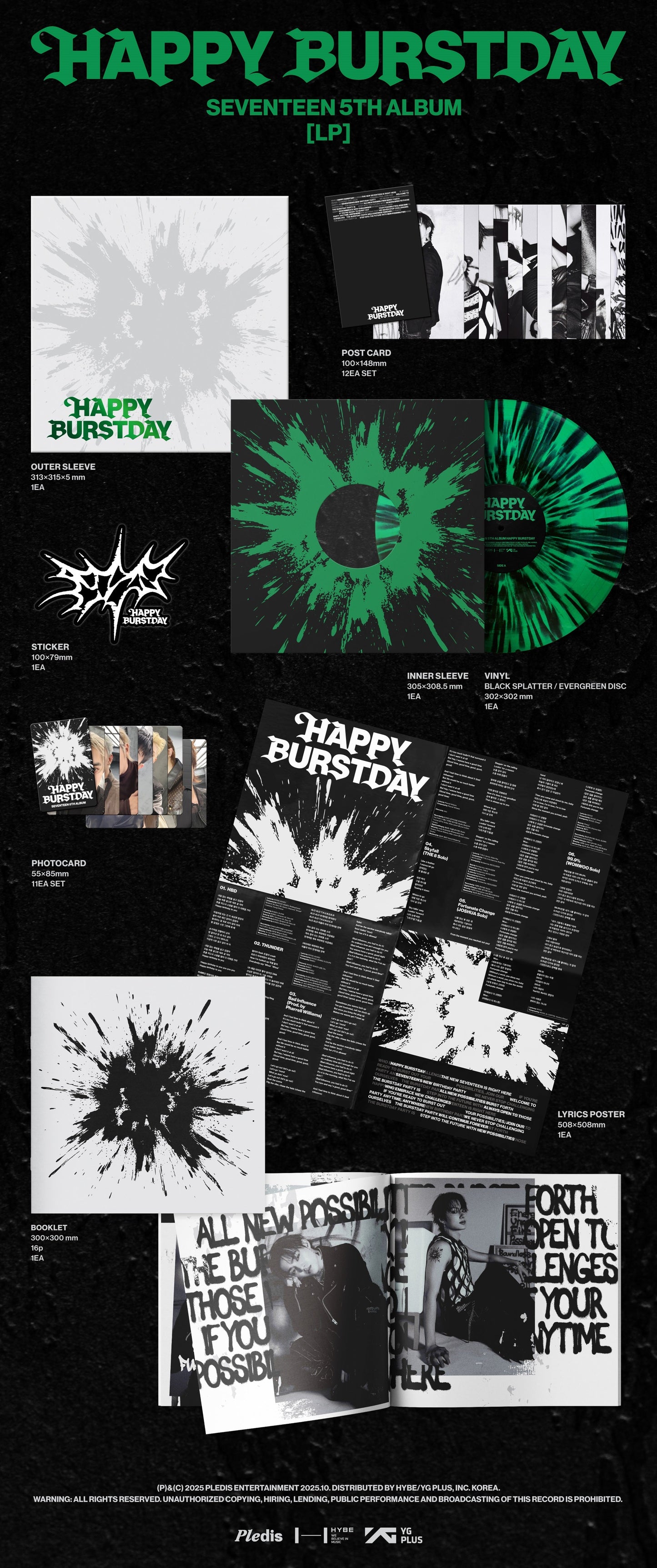 DAMAGED COVER: SEVENTEEN "SEVENTEEN 5th Album 'HAPPY BURSTDAY'" LP (Black Splatter on Evergreen Vinyl)