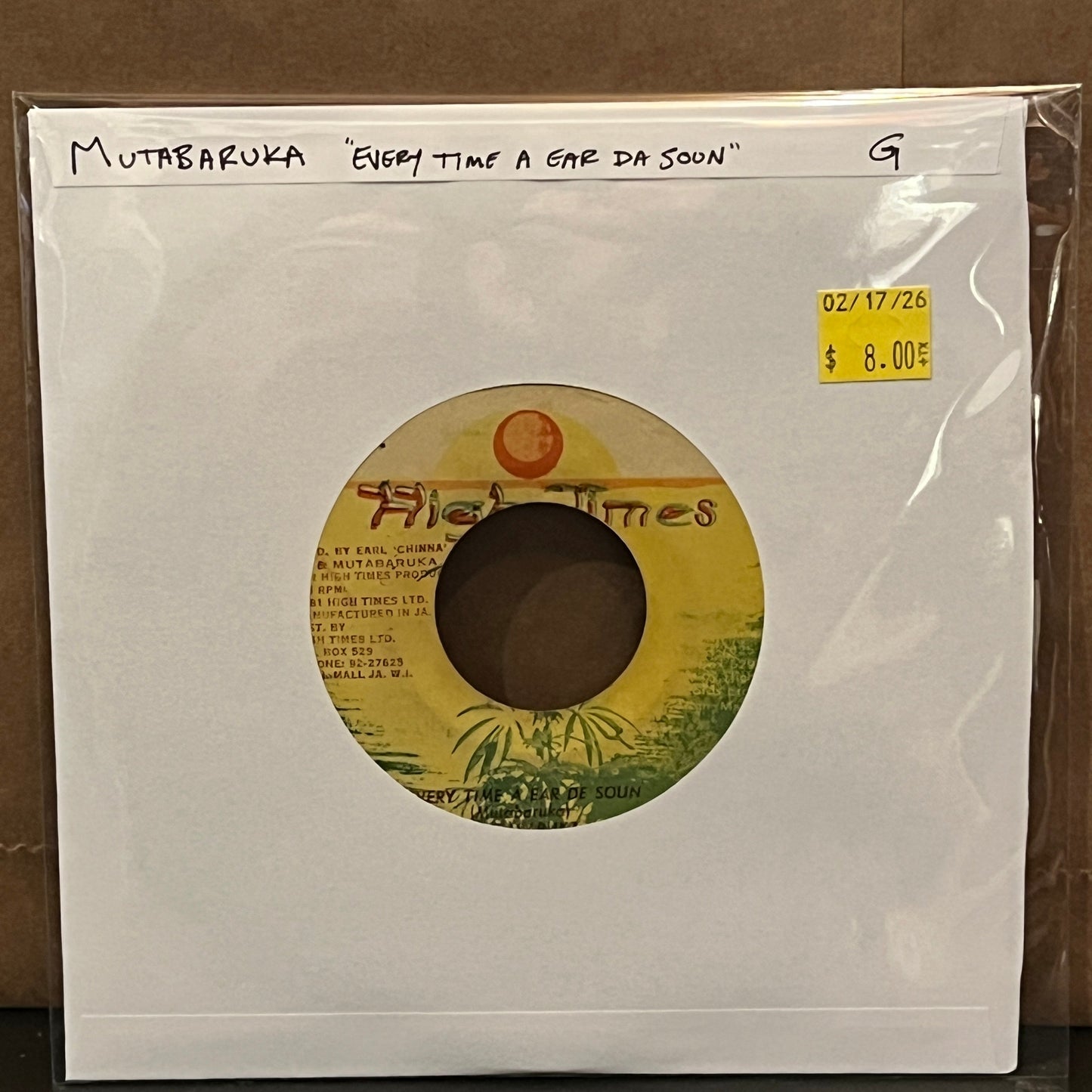 Used Vinyl: Mutabaruka "Every Time A Ear Da Soun" 7" (Jamaican pressing)