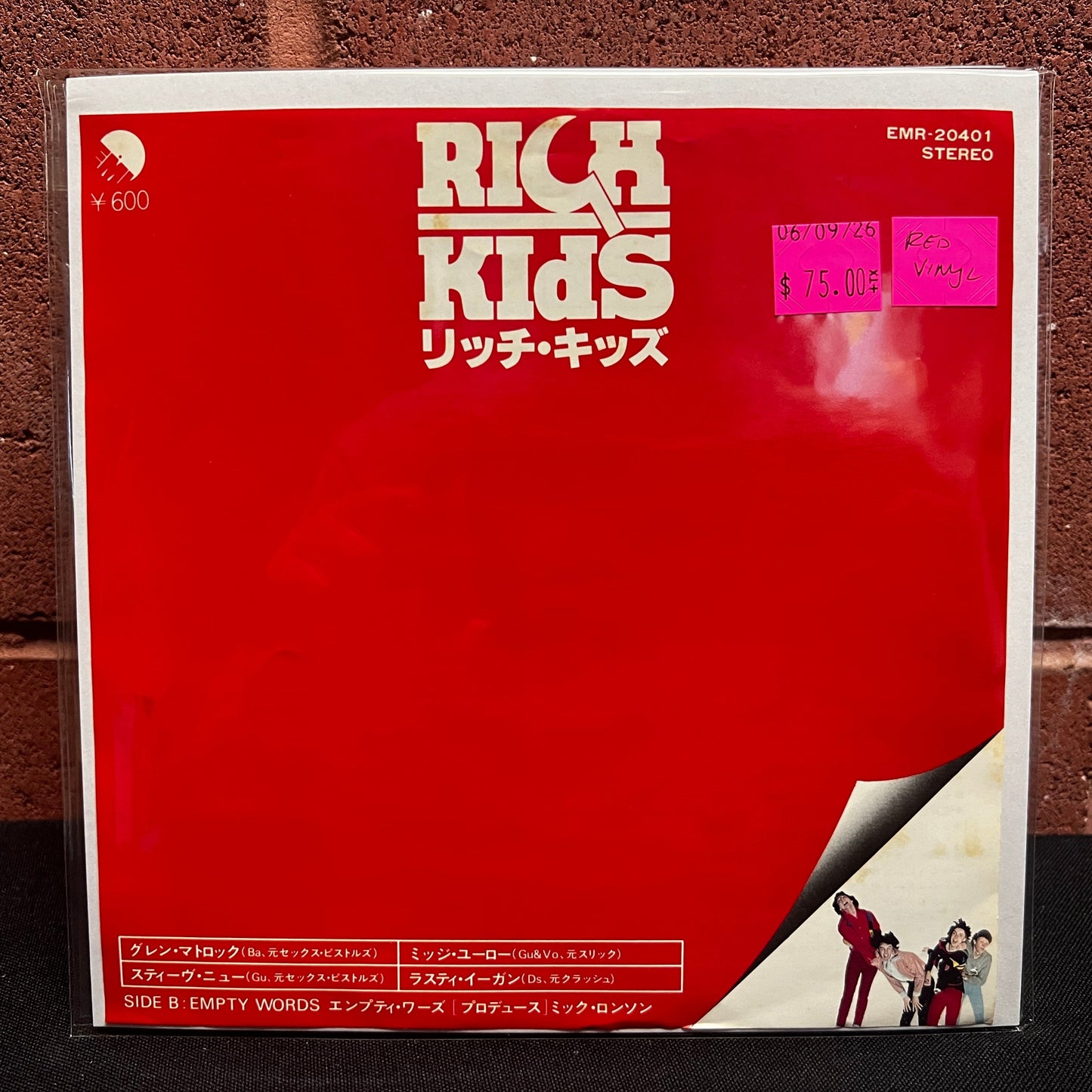 Used Vinyl: Rich Kids "Rich Kids / Empty Words" 7" (1978 Red Vinyl Japanese Issue)