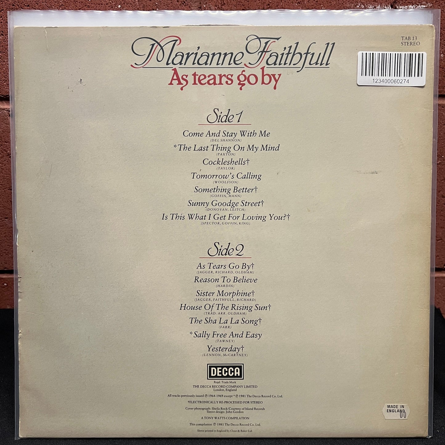 Used Vinyl: Marianne Faithfull "As Tears Go By" LP (UK pressing)
