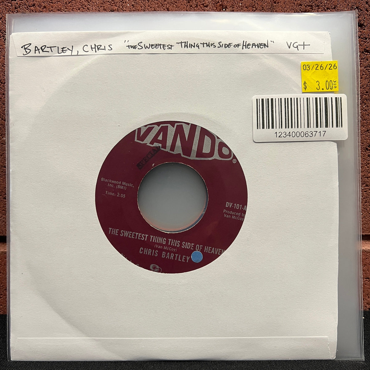 Used Vinyl: Chris Bartley "The Sweetest Thing This Side of Heaven" 7"