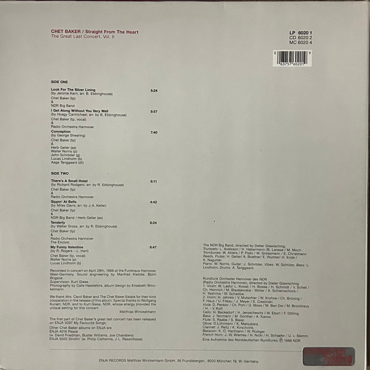 [Used LP] Baker, Chet / Straight From The Heart - The Great Last Concert, Vol. II