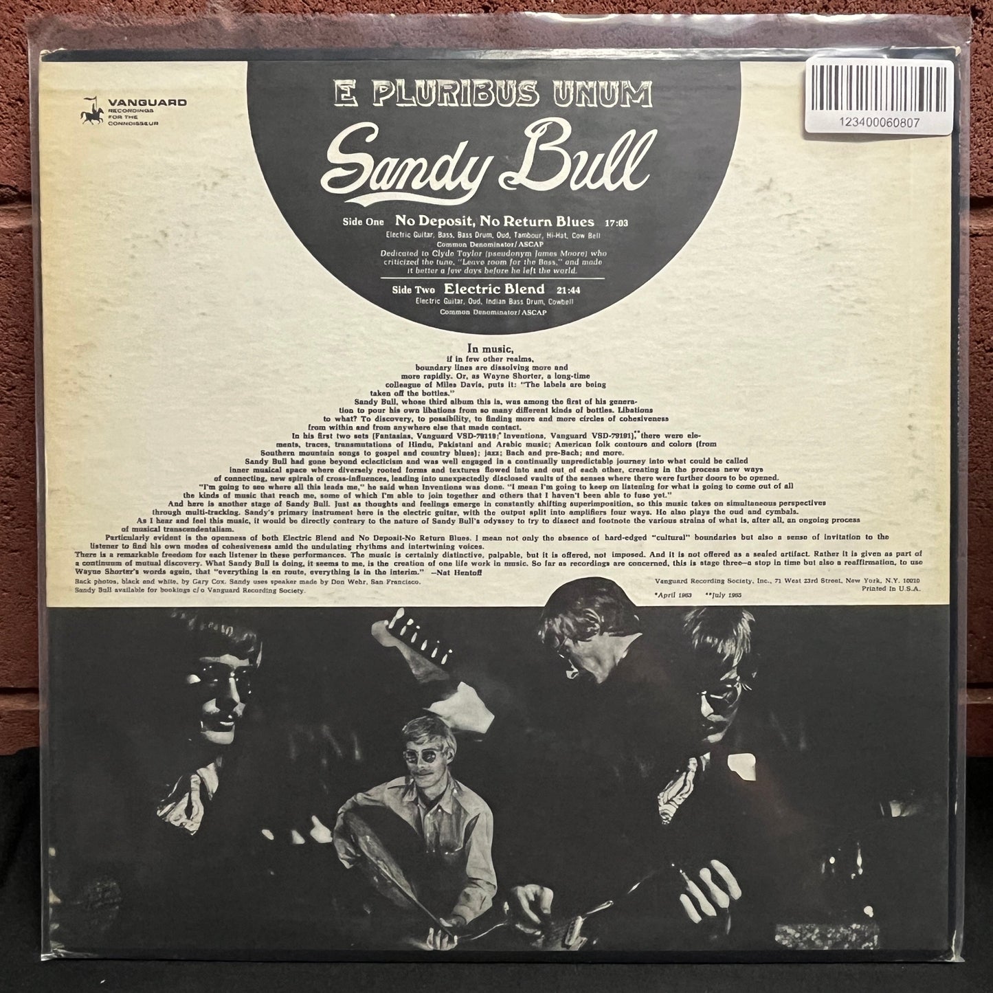 Used Vinyl: Sandy Bull ‎"E Pluribus Unum" LP (1969 Press)