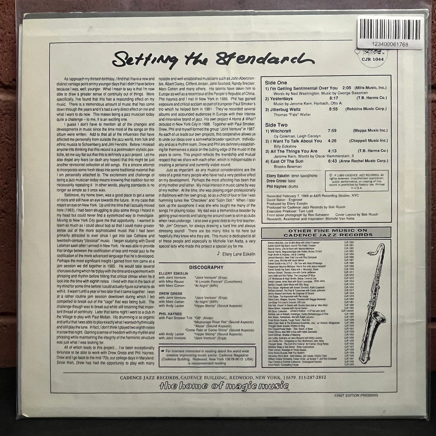 Used Vinyl: Ellery Eskelin With Drew Gress & Phil Haynes ‎"Setting The Standard" LP (1989 Press)