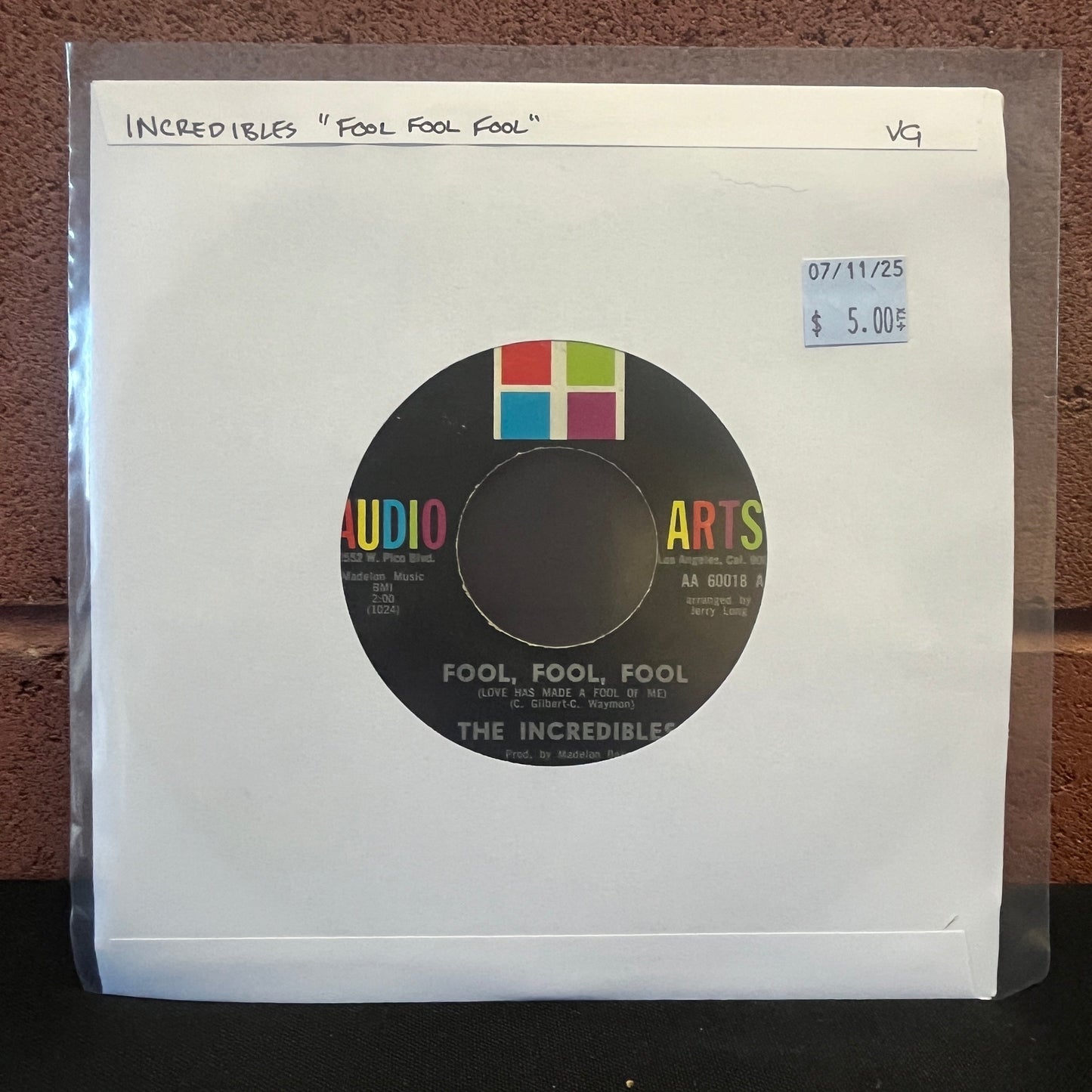 Used Vinyl: Incredibles "Fool Fool Fool" 7"