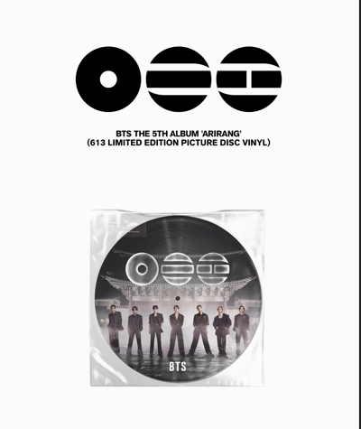 PRE-ORDER: BTS "The 5th Album 'ARIRANG'" LP (613 Limited Edition Picture Disc Vinyl)