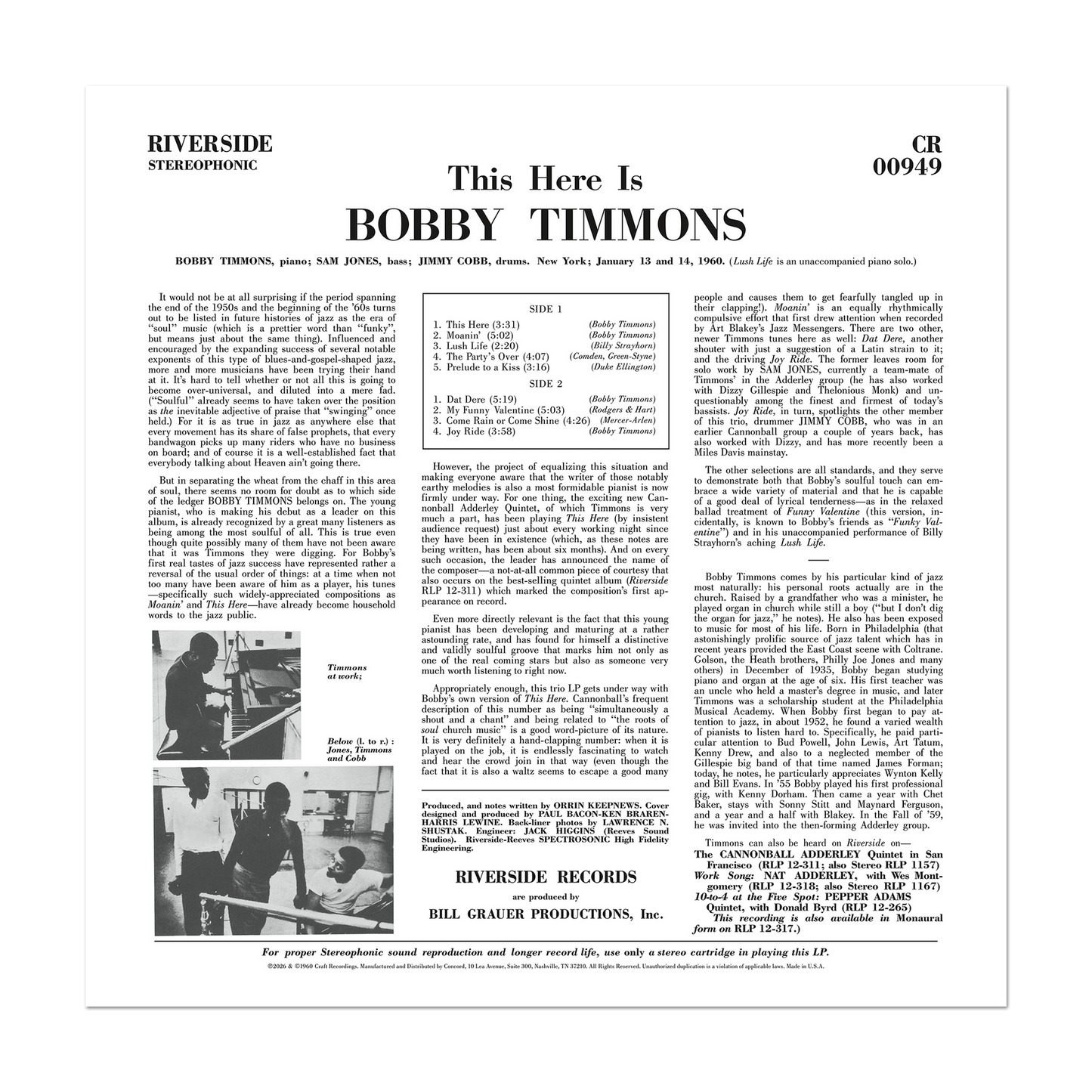 [Pre Order] Bobby Timmons - This Here Is Bobby Timmons - OJC LP