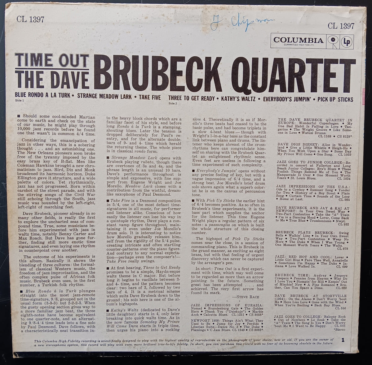 [Used LP] Dave Brubeck Quartet, The / Time Out